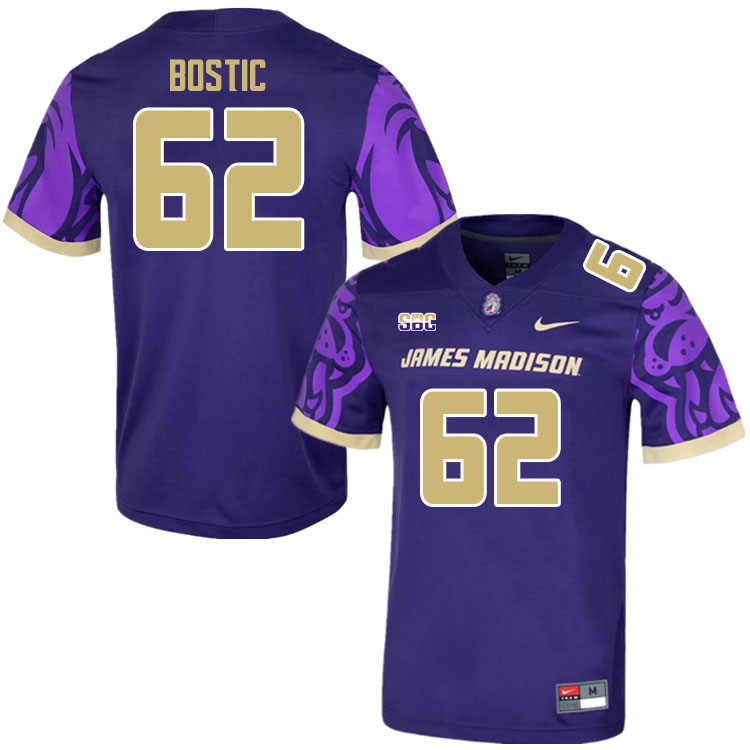 Men-Youth #62 Wesley Bostic James Madison Dukes College Football Jerseys Stitched Sale-Purple